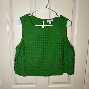 Kate Spade New York Green Eyelet Sleeveless Blouse Size L 100% Cotton
